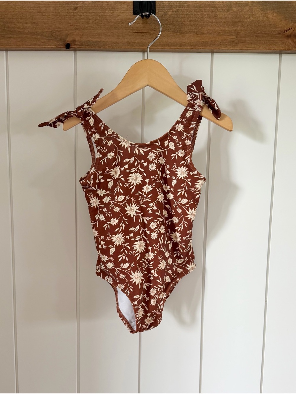 Rylee + Cru Brown Floral One-Piece Swimsuit with Cream Flowers